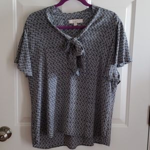 LOFT Navy Tie Neck Flutter Sleeve Blouse Size L